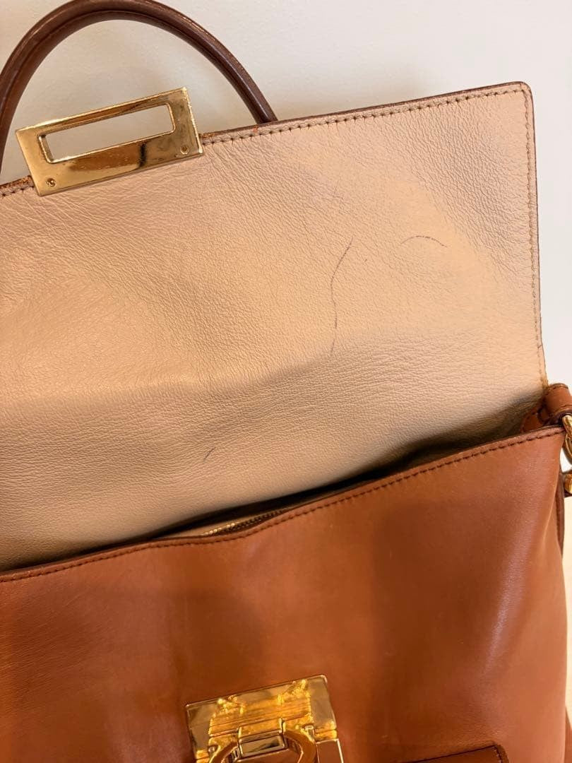 Salvatore Ferragamo Gancini Leather 2Way Handbag Shoulder Bag Brown Pre-owned