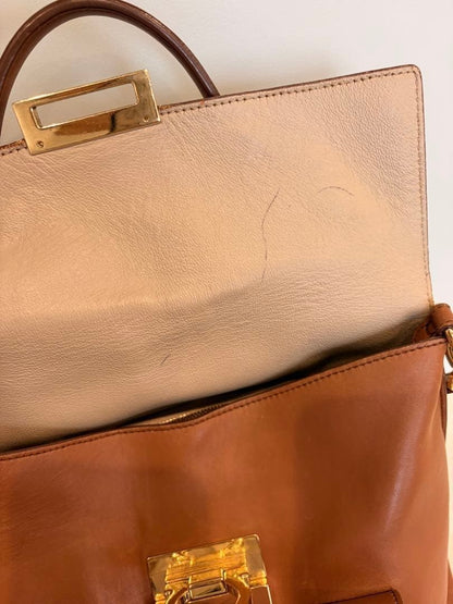 Salvatore Ferragamo Gancini Leather 2Way Handbag Shoulder Bag Brown Pre-owned