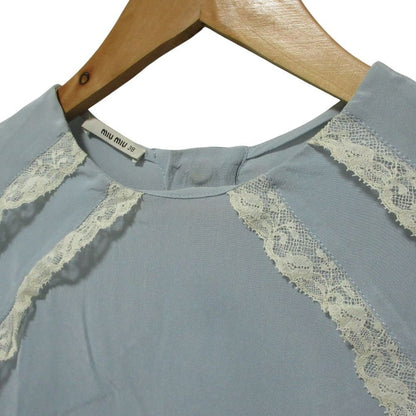 MIUMIU Used 100% silk short sleeve mini dress one piece 38 light blue womens br