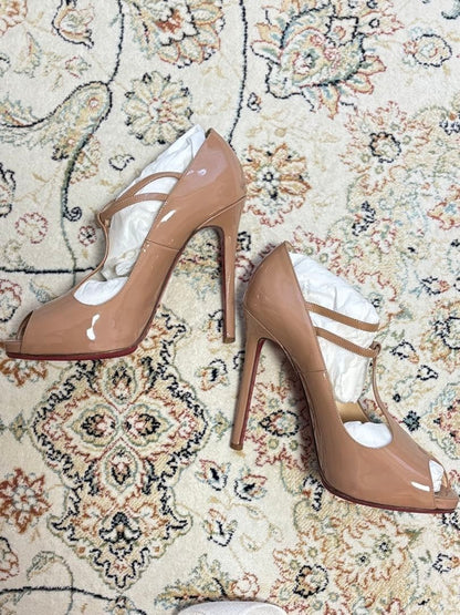 Rare Christian Louboutin Beige Open Toe Heels Size EU38 / US8 Wedding Party Auth