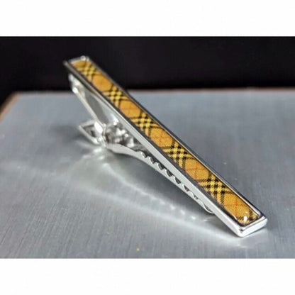 Burberry Tie clip bar pin Brown Nova check Silver color 6cm no Box Men's Jewelry
