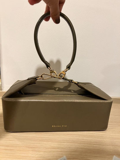 REJINA PYO Olivia Handbag Purse Leather in Olive Green w/Dust Bag USED Good Cond