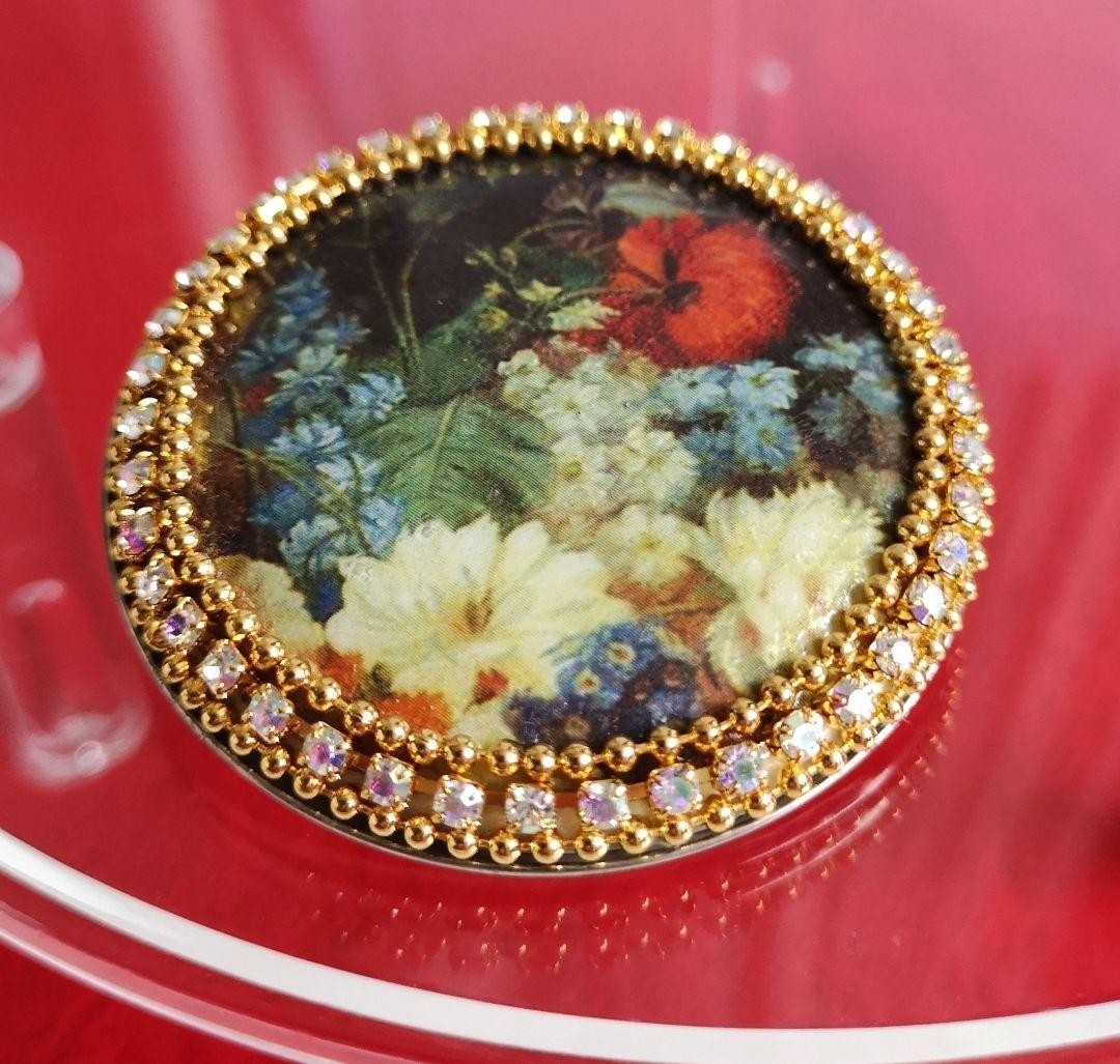 Antique brooch, rare, Vienna workshop, hallmarked, Swarovski, painting