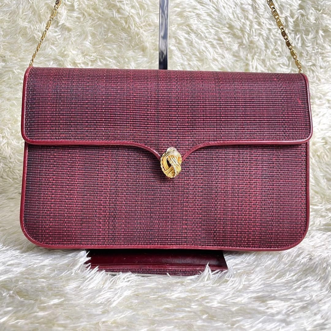 BALLY Shoulder bag Horsehair Leather Gold chain Red Vintage Authentic