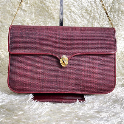 BALLY Shoulder bag Horsehair Leather Gold chain Red Vintage Authentic