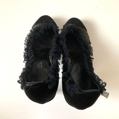 CHANEL Coco Mark Satin Lace Mesh Pumps US6 Made in Italy From Japan y7843