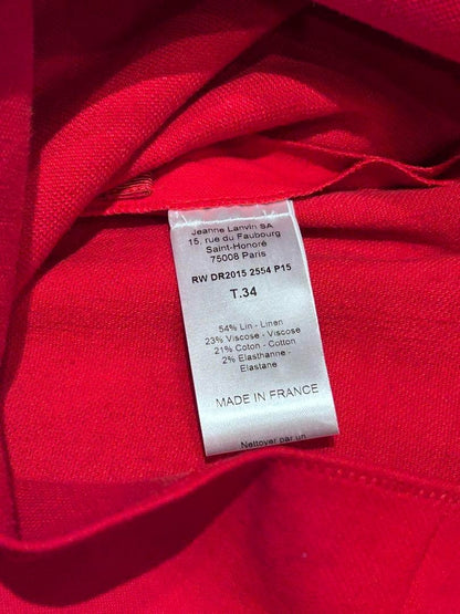LANVIN Red Ruffle Knee-Length Dress Size 34 Length 35 Inches