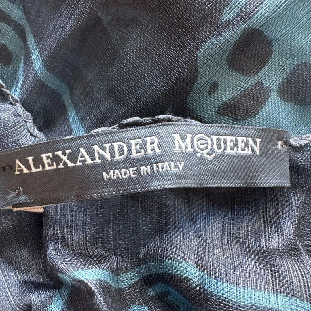 Authentic Alexander McQueen Skull Pattern Silk Scarf Italian Black/Blue