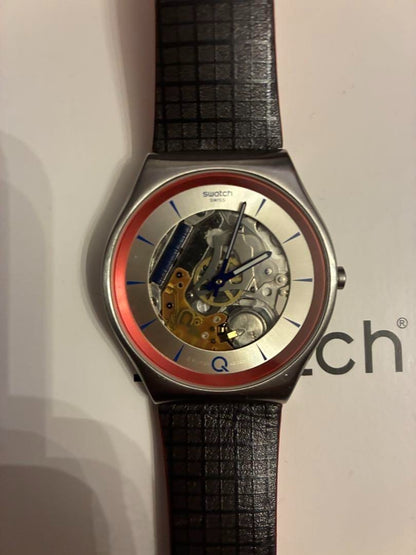 Swatch × 007 No Time to Die Collaboration Watch Brown Tartan Leather Strap Boxed