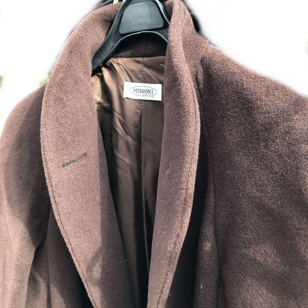 MISSONI DONNA Women XL Long Coat Cashmere Made In Italy Dark Brown Luxury Unique
