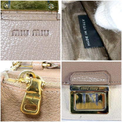 Miu Miu Chain Wallet Leather Pink Gold Auth am8441