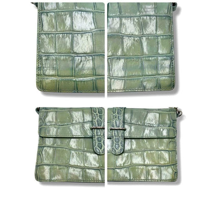 FURLA Croco Embossed Leather Shoulder Bag Green Small Brand Authentic