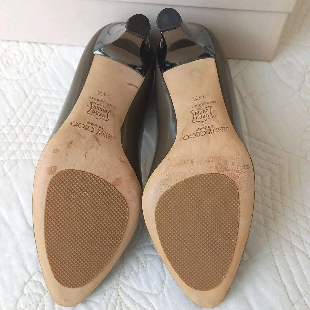 Jimmy Choo Enamel Pumps Sandals Women 34.5/US4.5 Gray WithBox Metal Heel
