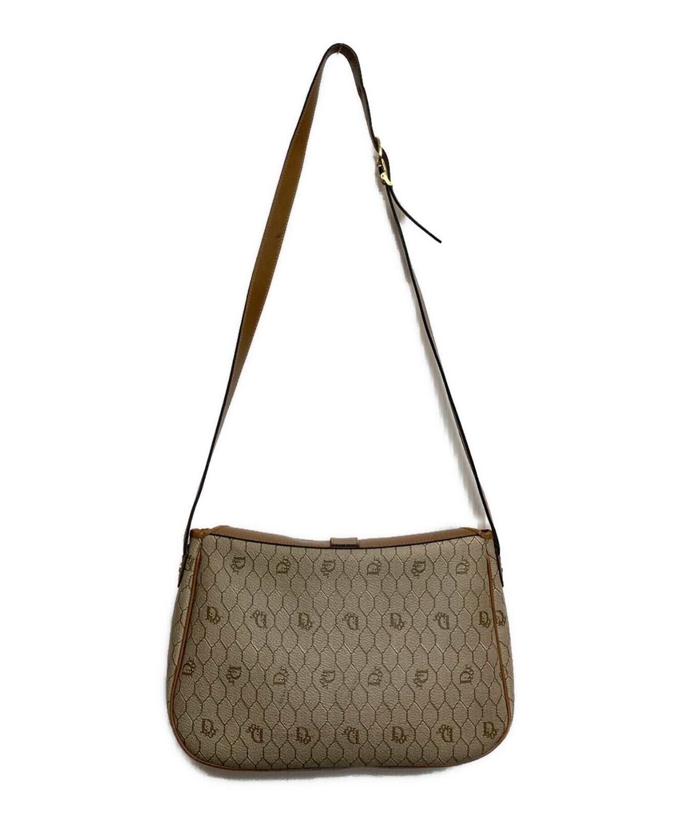Dior Honeycomb Shoulder Bag Beige Canvas Leather Vintage Authentic 1112