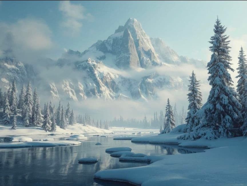 Snowy Mountain Landscape No. 1 - Original Digital Art