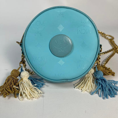 MCM Tambourine Tassel Crossbody Bag Leather Canvas Used Authentic