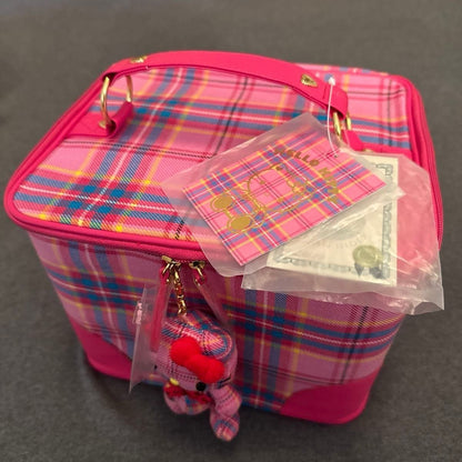 Sanrio Hello Kitty Locaron Pink Check Cosmetic Box Charm Plush Set New