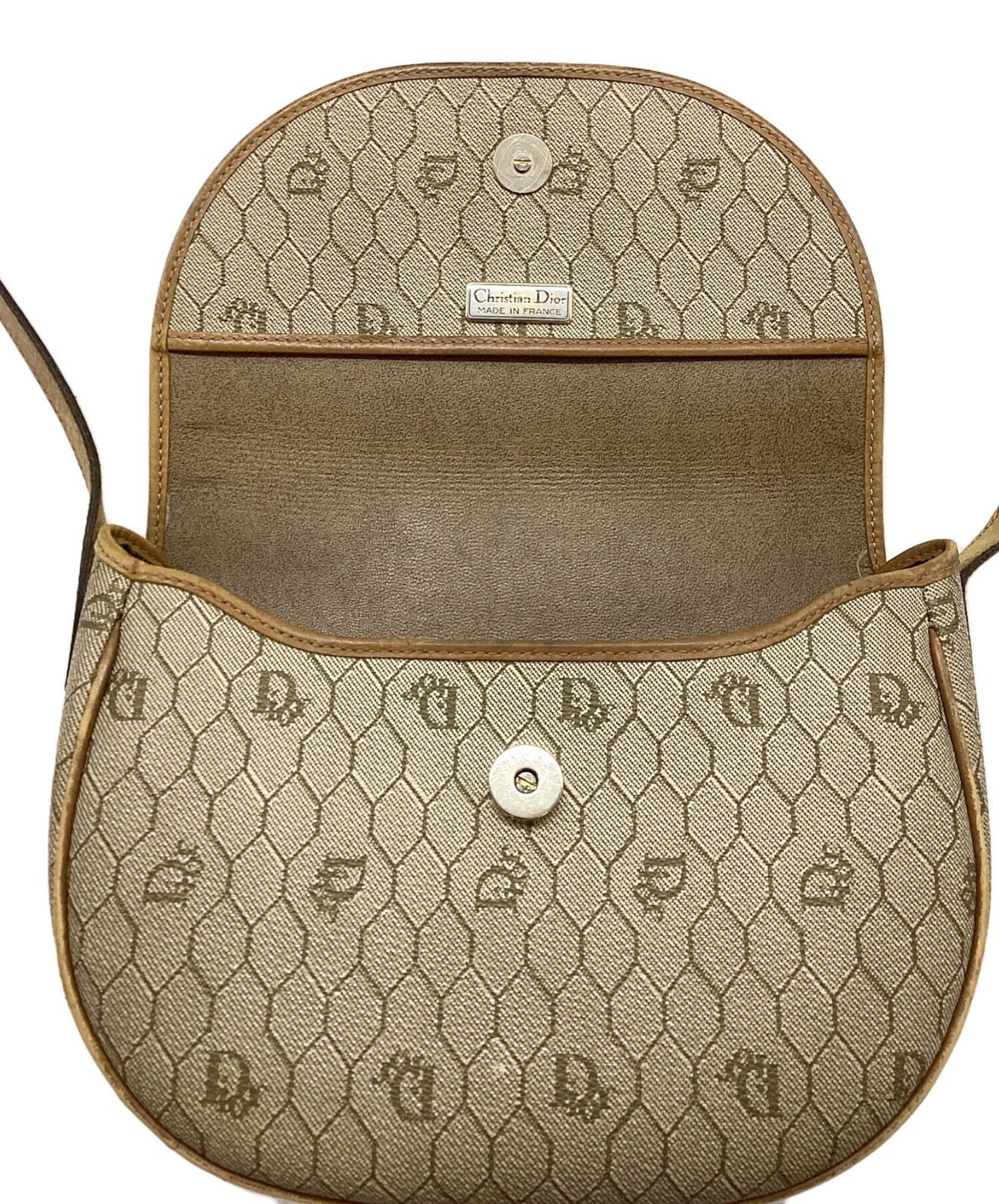 Dior Honeycomb Shoulder Crossbody Bag Beige Canvas Leather Vintage Auth 115534