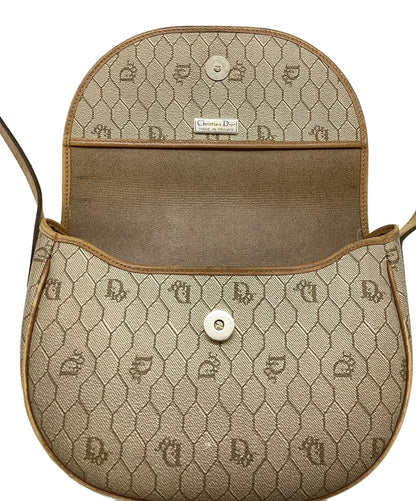 Dior Honeycomb Shoulder Crossbody Bag Beige Canvas Leather Vintage Auth 115534