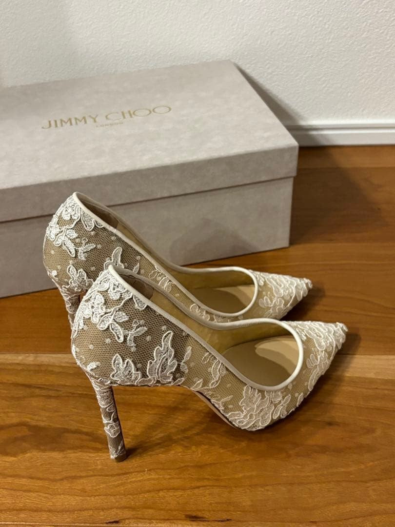 JIMMY CHOO All-lace high heel women shoes color Ivory size 23cm fashion goods