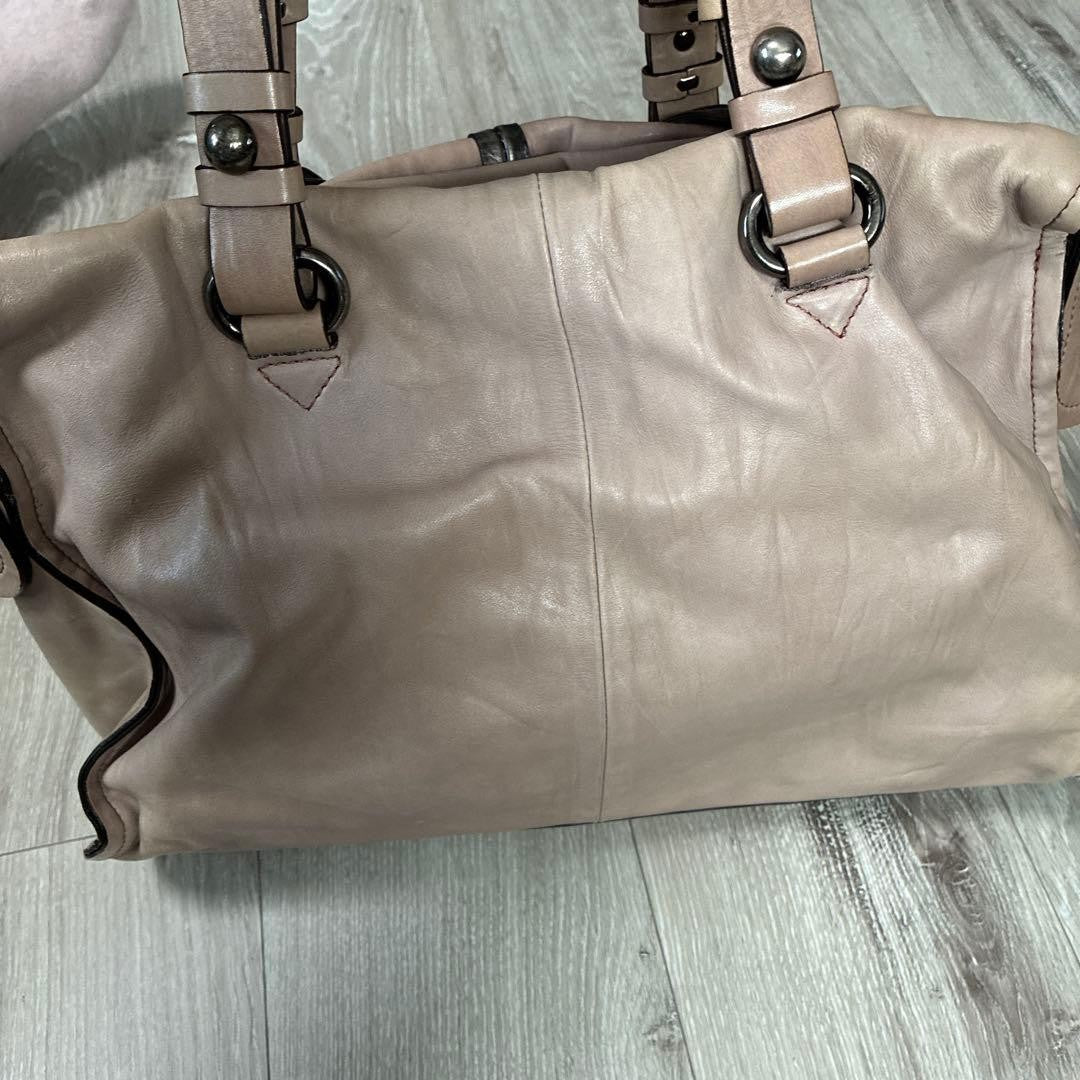 FRANCESCO BIASIA Tote bag Leather Pink Beige Authentic