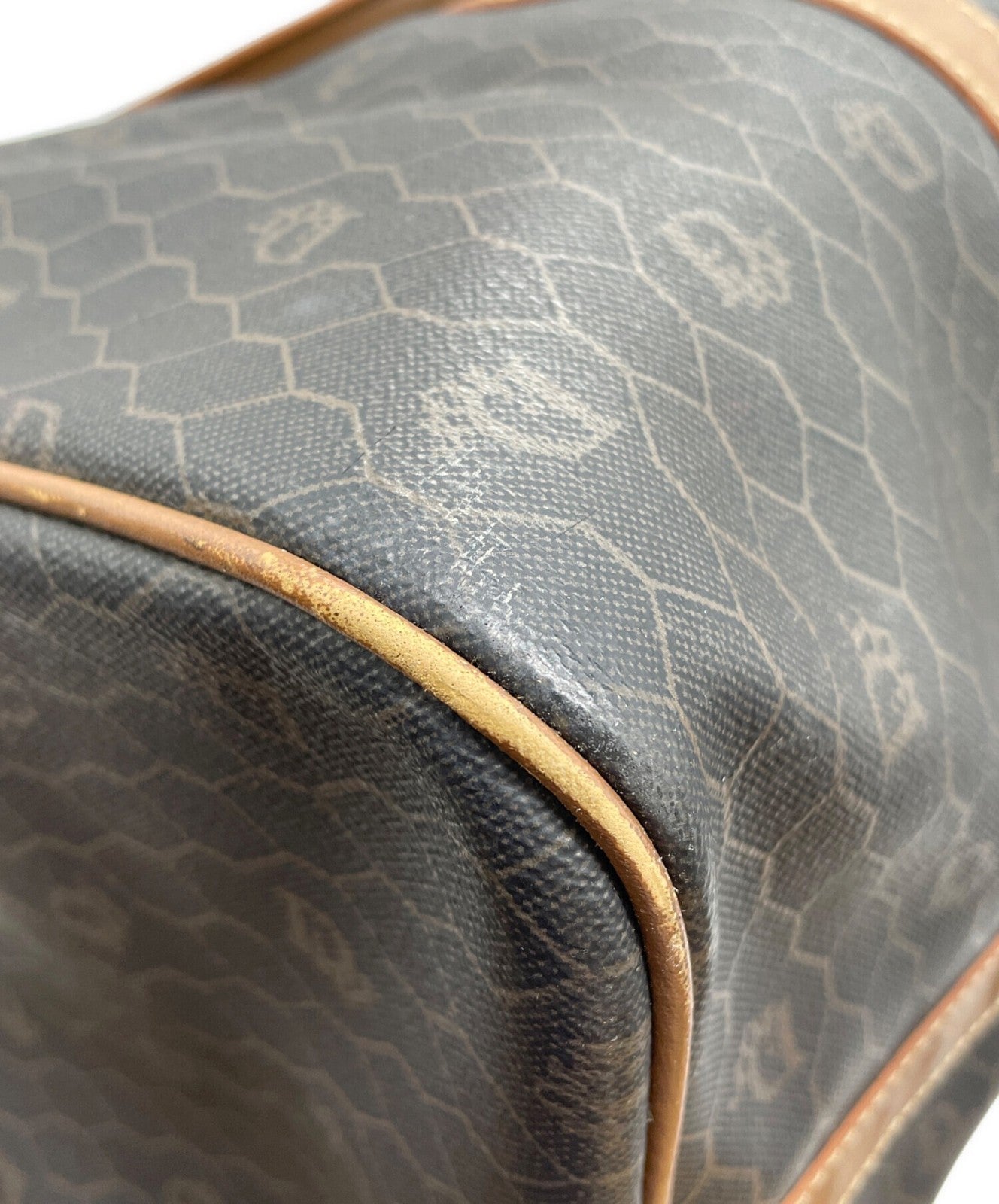 Dior Honeycomb Hand Bag Black Canvas Leather Vintage Authentic