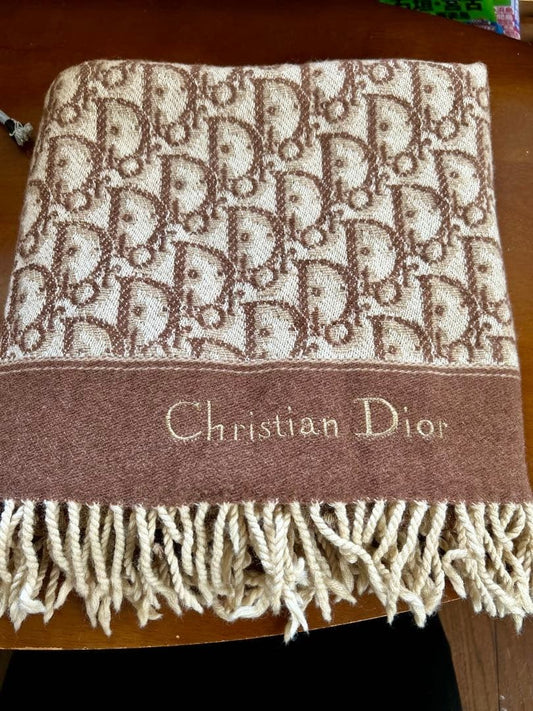 Christian Dior Trotter Pattern Blanket Brown Beige Logo Fringed Luxury brand