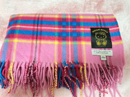 Hello Kitty Cashmere Stole 100% Pink Tartan Scarf Scottish Made Fringe