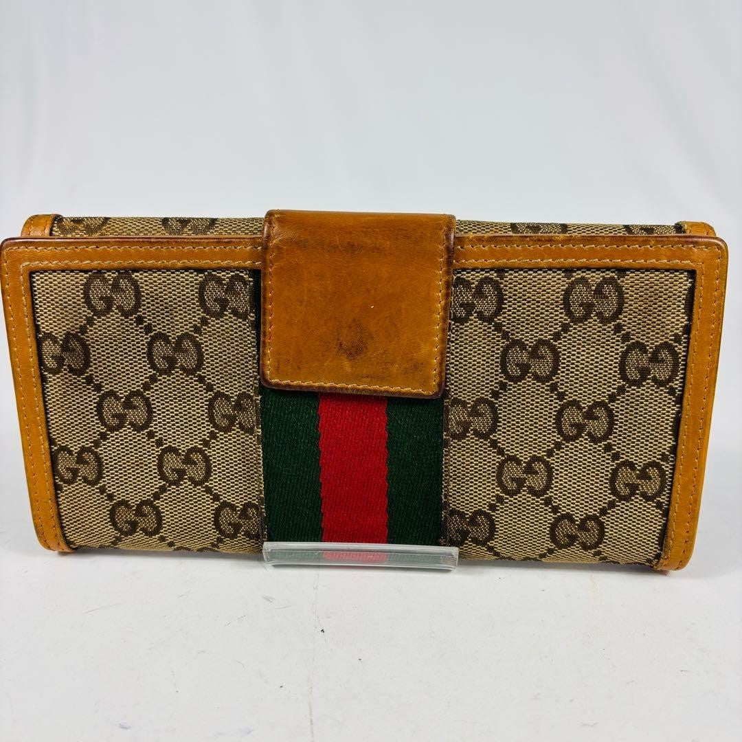 Gucci Long Wallet GG Hose bits Sherry Line Canvas Brown Authentic