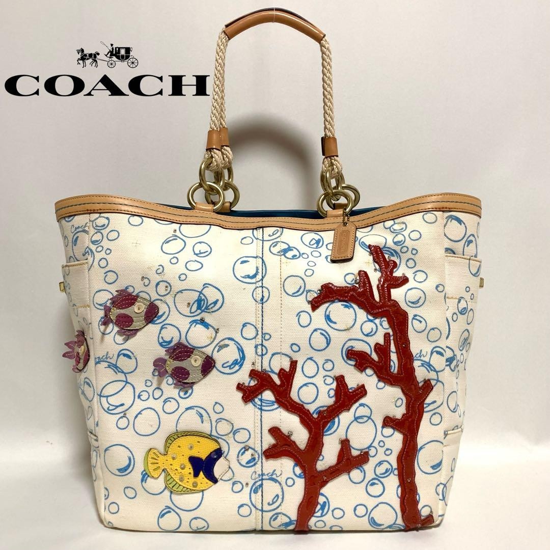 Rare COACH tote bag marine motif A4 storage large capacity bag