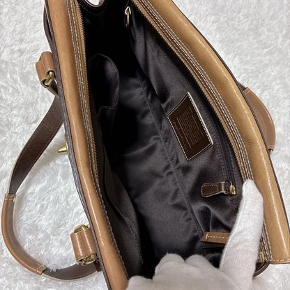 Coach Signature Hamptons Leather Tote Bag Brown Beige Vintage Authentic
