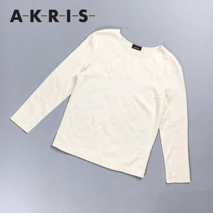 AKRIS Silk Floral Knit Sweater Embroidery White Size 40 - Excellent
