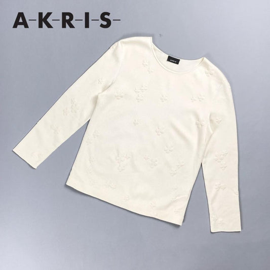 AKRIS Silk Floral Knit Sweater Embroidery White Size 40 - Excellent
