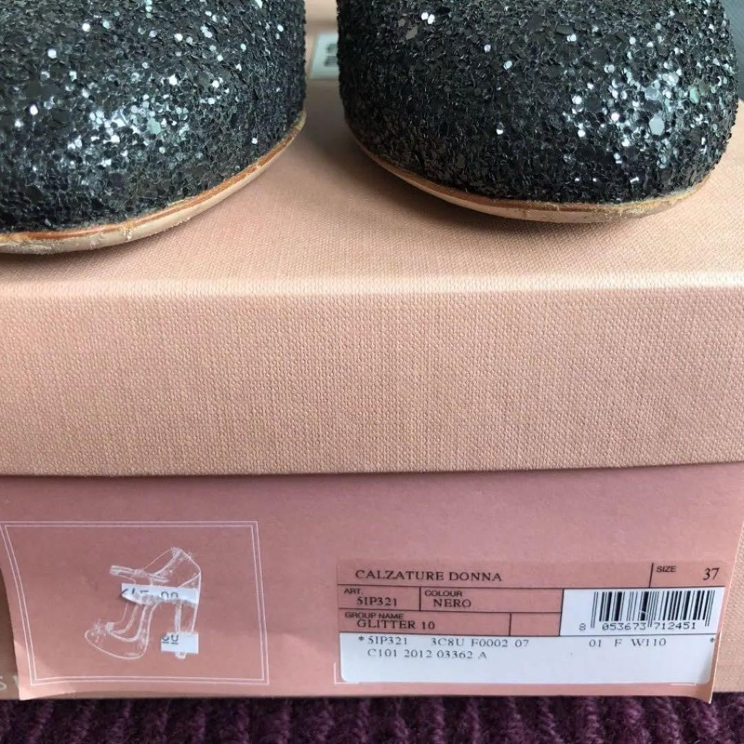 Rare Miu Miu Glitter Heels Black Silver 11cm Chunky Heel Size 37 EU Italy Luxury