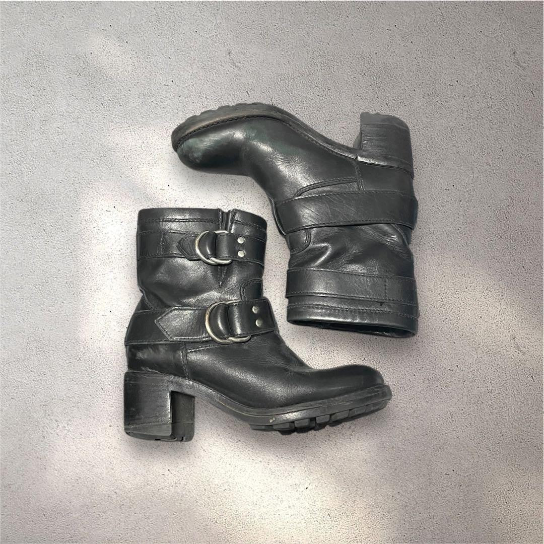 Diesel Women 5.5US Engineer Boots Genuine Leather Double Belt Biker Boots Luxury