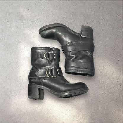 Diesel Women 5.5US Engineer Boots Genuine Leather Double Belt Biker Boots Luxury