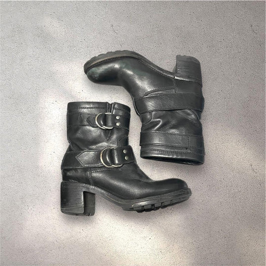 Diesel Women 5.5US Engineer Boots Genuine Leather Double Belt Biker Boots Luxury