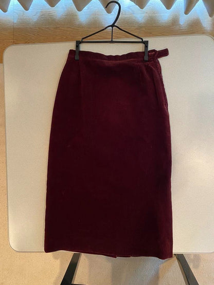 Ralph Lauren Burgundy Corduroy Skirt Size 7 Slit Detail Lined