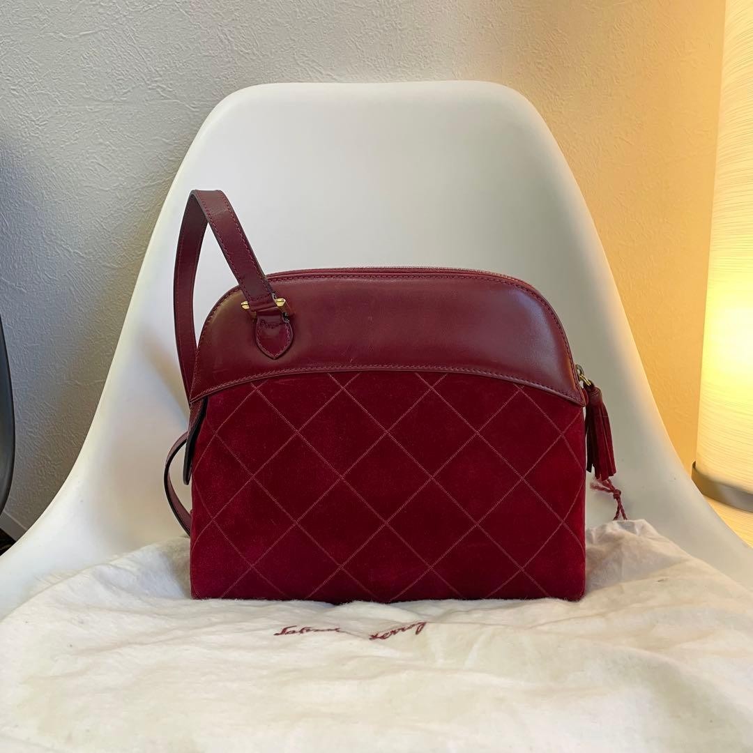 Ferragamo Suede Shoulder Bag Red Women Made in Italy Authentic from JAPAN