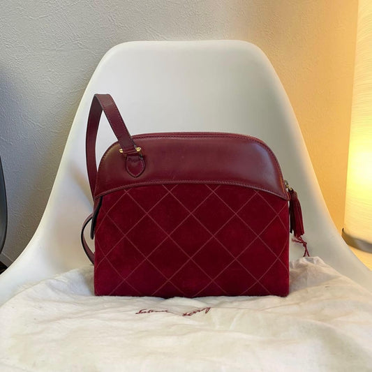 Ferragamo Suede Shoulder Bag Red Women Made in Italy Authentic from JAPAN