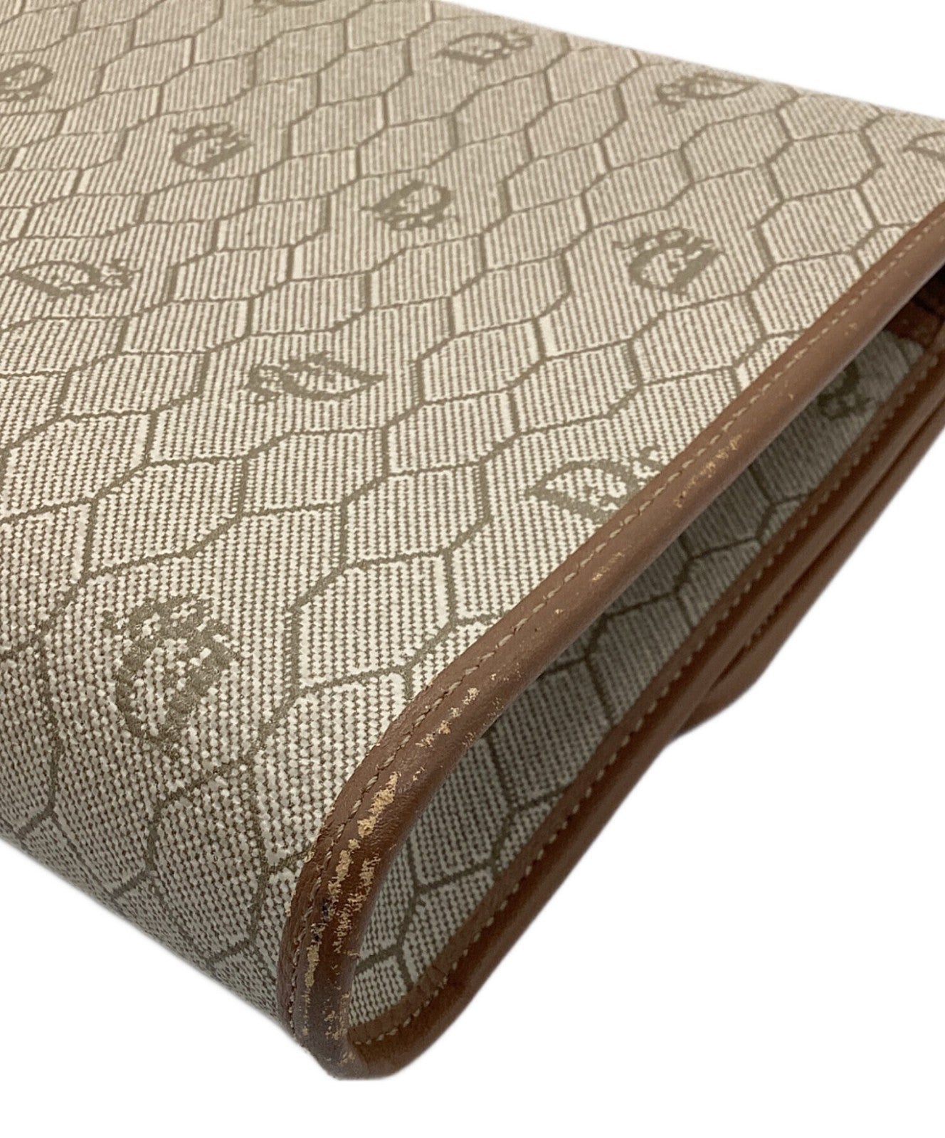 Dior Honeycomb Chain Shoulder Crossbody Bag Beige Canvas Leather Vintage Auth