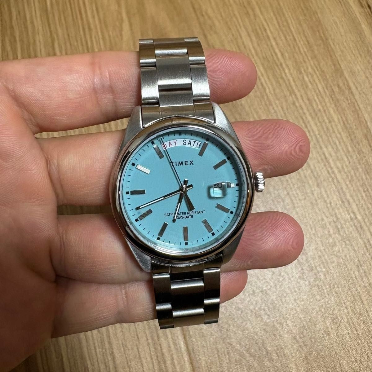 Turquoise Blue Dial TIMEX Watch Rare Hard to Find Model Quartz Men's Used Excell