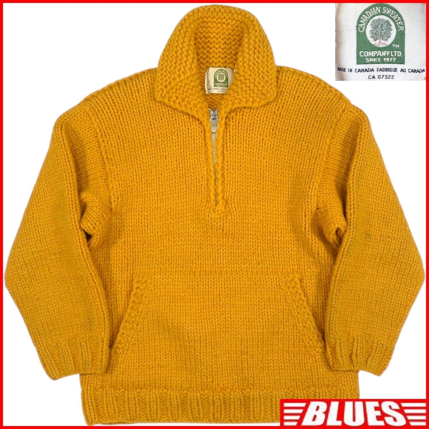 CANADIAN Cowichan Sweater 2XL Knit Yellow Vintage Made in Canada