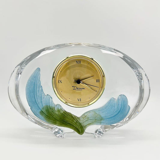 Authentic Daum France Crystal Table Clock Blue Green Clear Gold Used From Japan