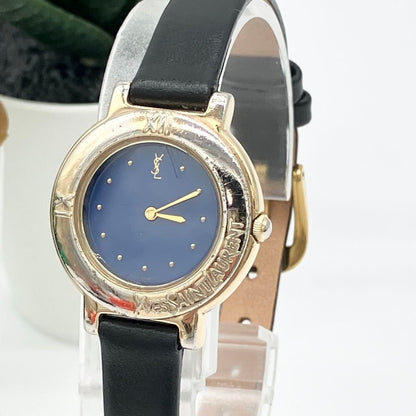 YvesSaintLaurent 277 Watch 25mm Blue Gold Black Vintage Rare Japan Limited
