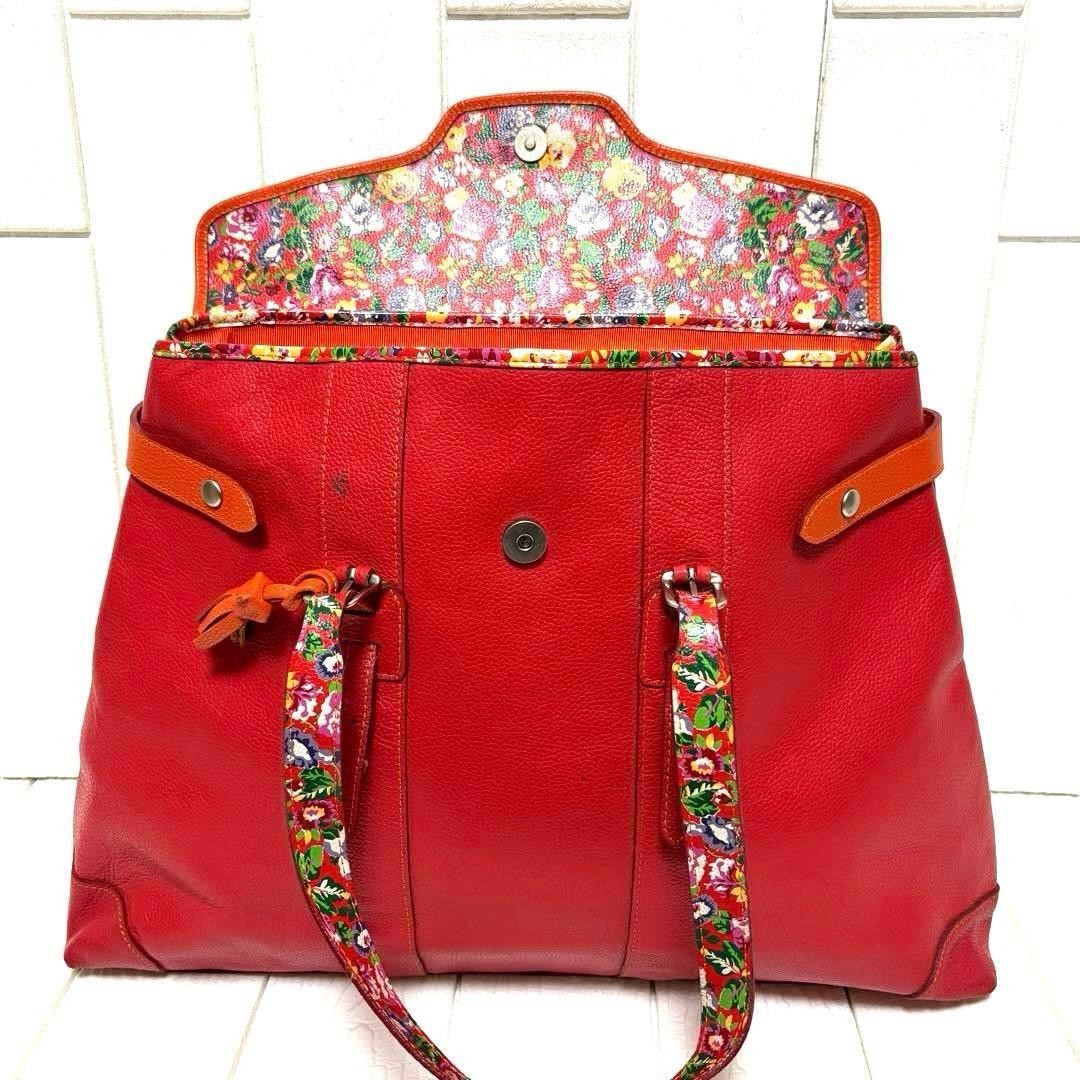 KENZO Vintage 90s Red Leather Tote Bag Large Handbag Shoulder Bag Japan Rare