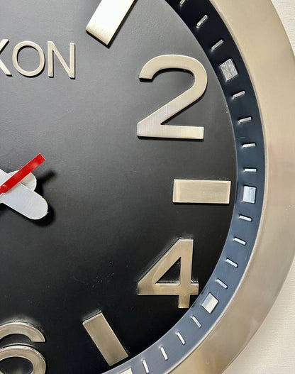 Nixon Wall Clock Large Analog Clock Round Black × Silver 23.5in Used