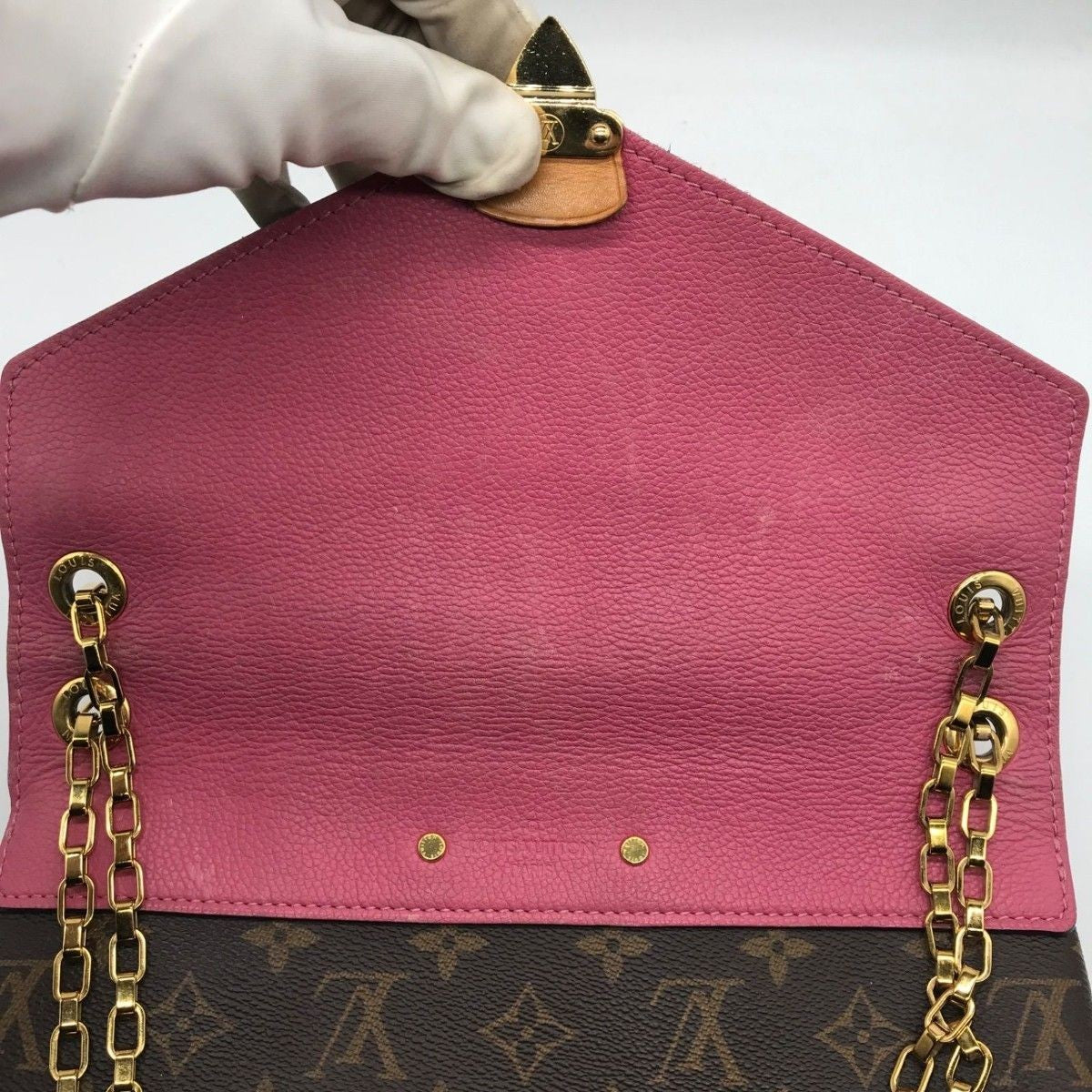 Louis Vuitton Monogram Pallas Chain Shoulder Bag Rose Brown Womens Authentic