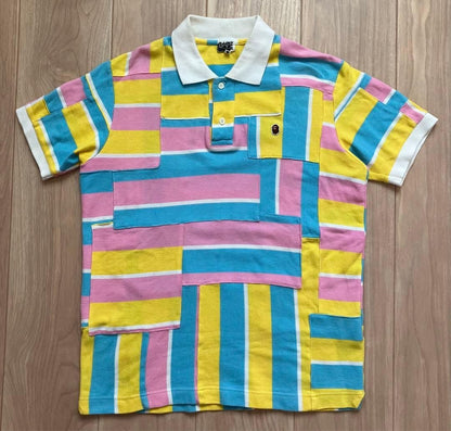 Bape Polo Shirt MEN Multi Patchwork Crazy Rainbow Excellent Used Size M