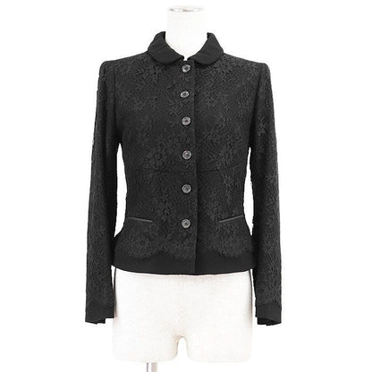 LOUIS VUITTON Jacket Lace Logo Buttons Floral Round Collar Women Size 36 Black